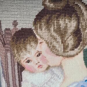 Needlepoint Wool Victorian Mother Child Pillow Zipper Back